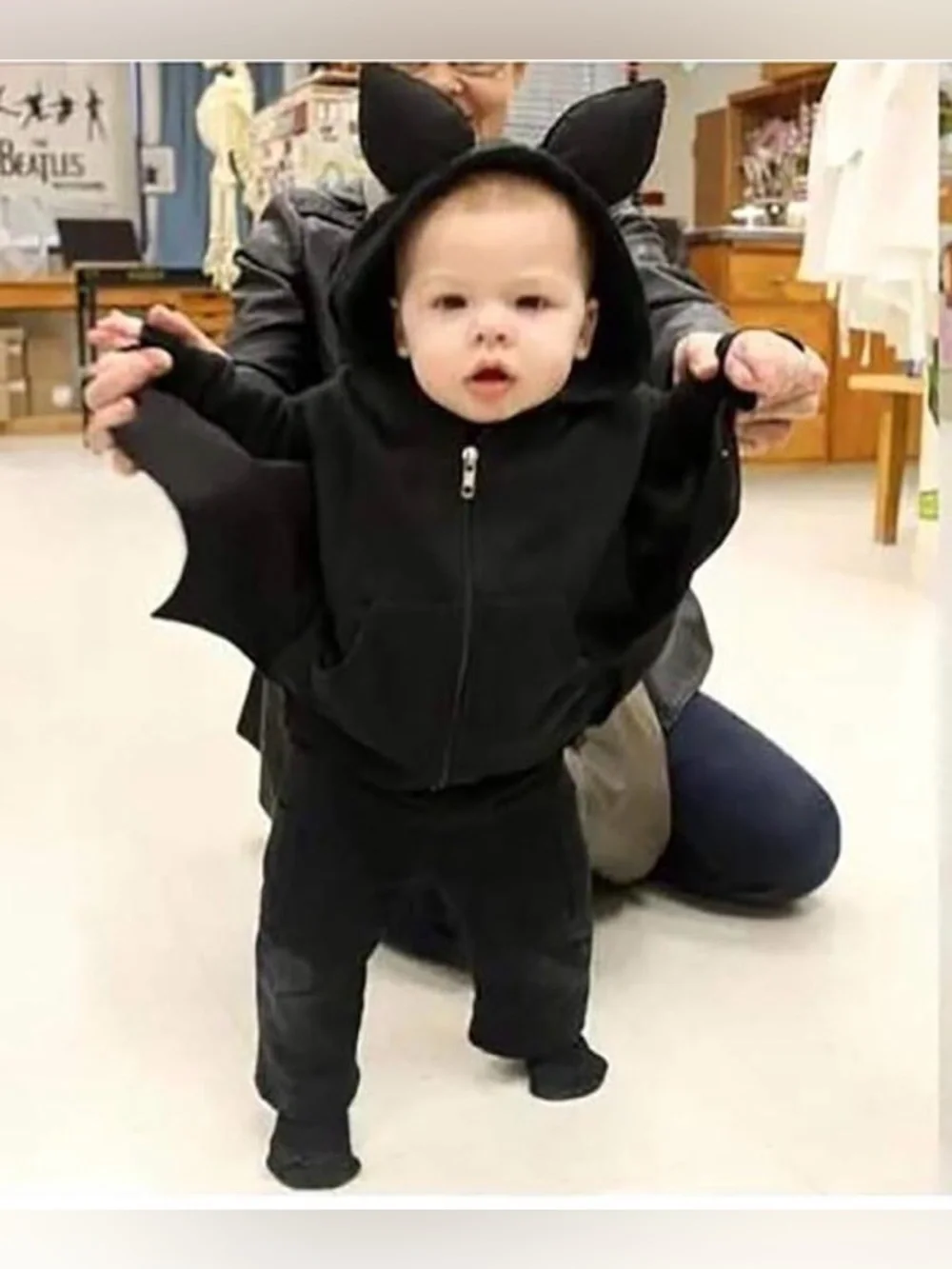 Baby boy/girl black Bat Hoodie & Pants Set - Cute Ear Hood 18-24m